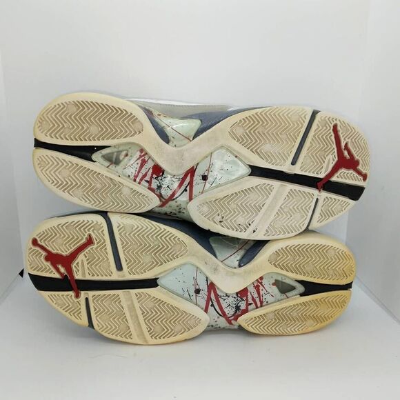 Nike Air Jordan 8 Men\'s Pre-owned Wht/Blk/Gry/Red Basketball Sneakers-sz. 10 1/2